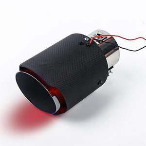 Carbon fiber 2.5 "intake flame kit Exhaust tip with red LED light stainless steel muffler tip throat Tailpipe common