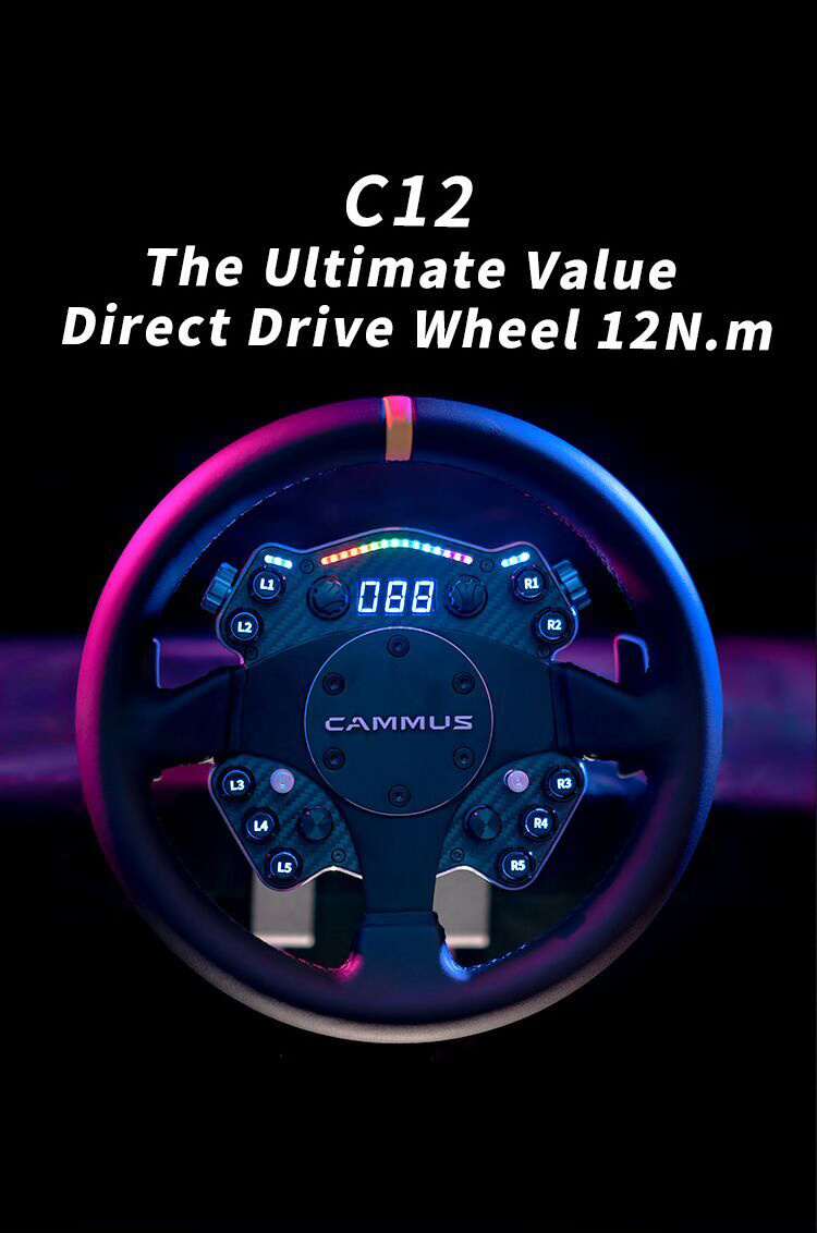 CAMMUS C12 Direct Drive Base Simulator Gaming Steering Wheel Racing Driving Wheel and Pedals for PC Game