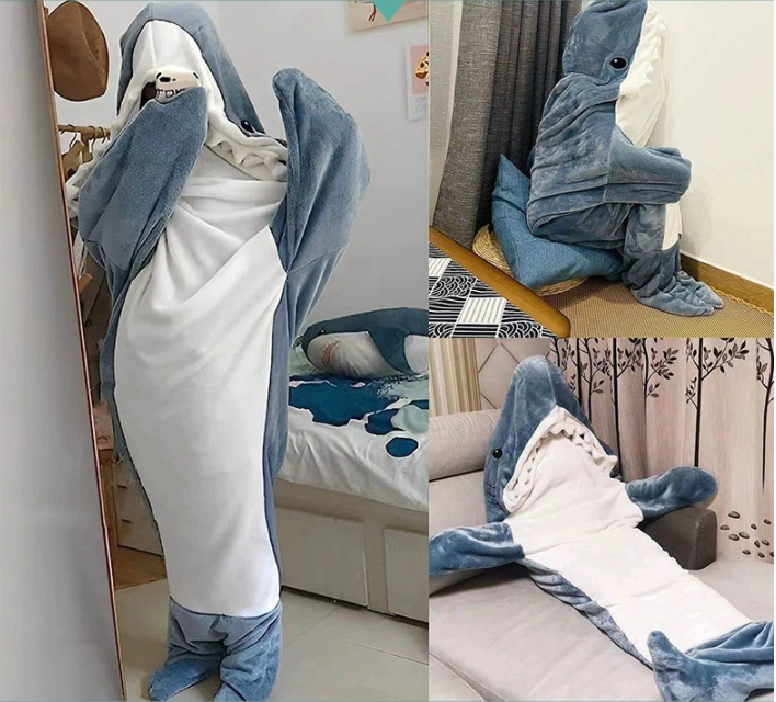 Super Soft Plush Cozy Warm New Shark Blanket Adult Cute Hoodie Shark Onesie Wearable Shark Blanket