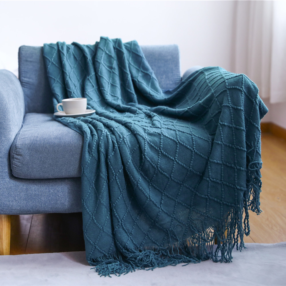 Knitted Faux Wool Throw Blanket for Beds Sofa with Tassel Manta Cobertor Chunky Knit Blanket