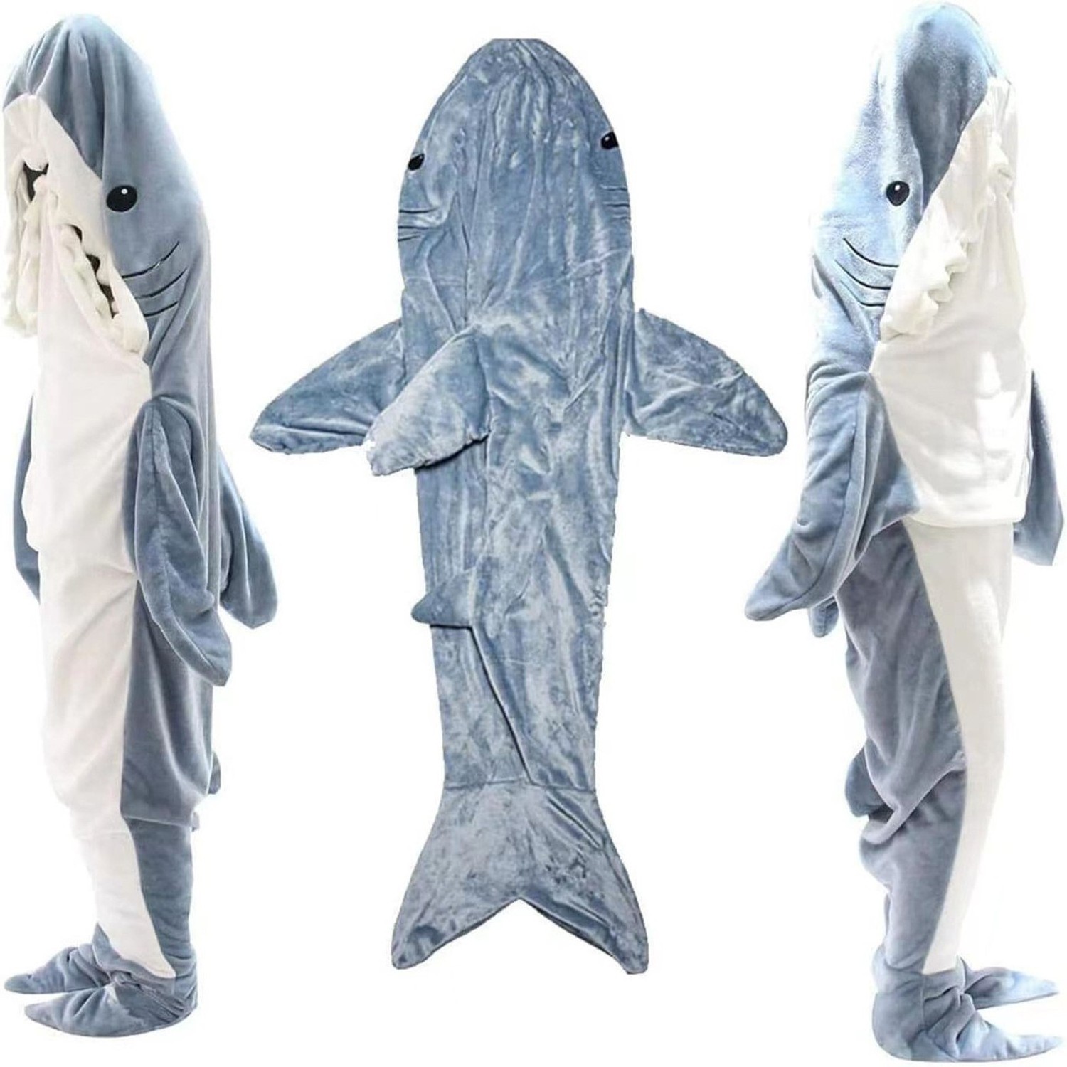 Super Soft Plush Cozy Warm New Shark Blanket Adult Cute Hoodie Shark Onesie Wearable Shark Blanket