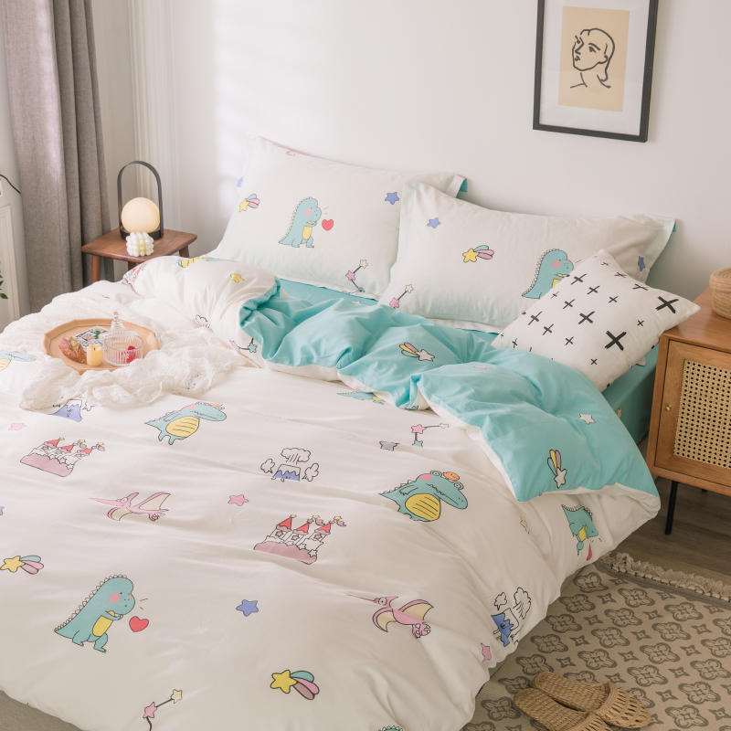 Printed Cartoon Dinosaur Cotton 200 Thread Count Ropa De Camas Duvet Cover Sabanass Bedding Set