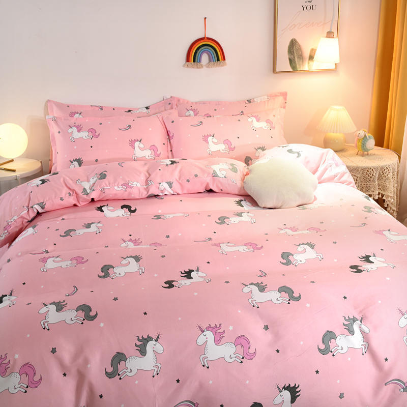 Unicorn Bedding 3 Piece Printing Bedding Set Cartoon Unicorn Pink Cute Duvet Cover for Teens Unicorn Bed Set