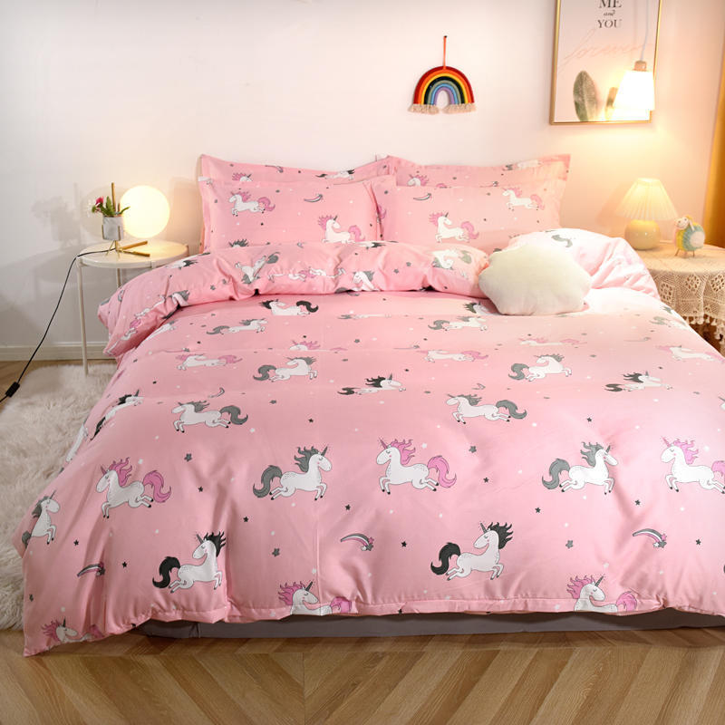 Unicorn Bedding 3 Piece Printing Bedding Set Cartoon Unicorn Pink Cute Duvet Cover for Teens Unicorn Bed Set