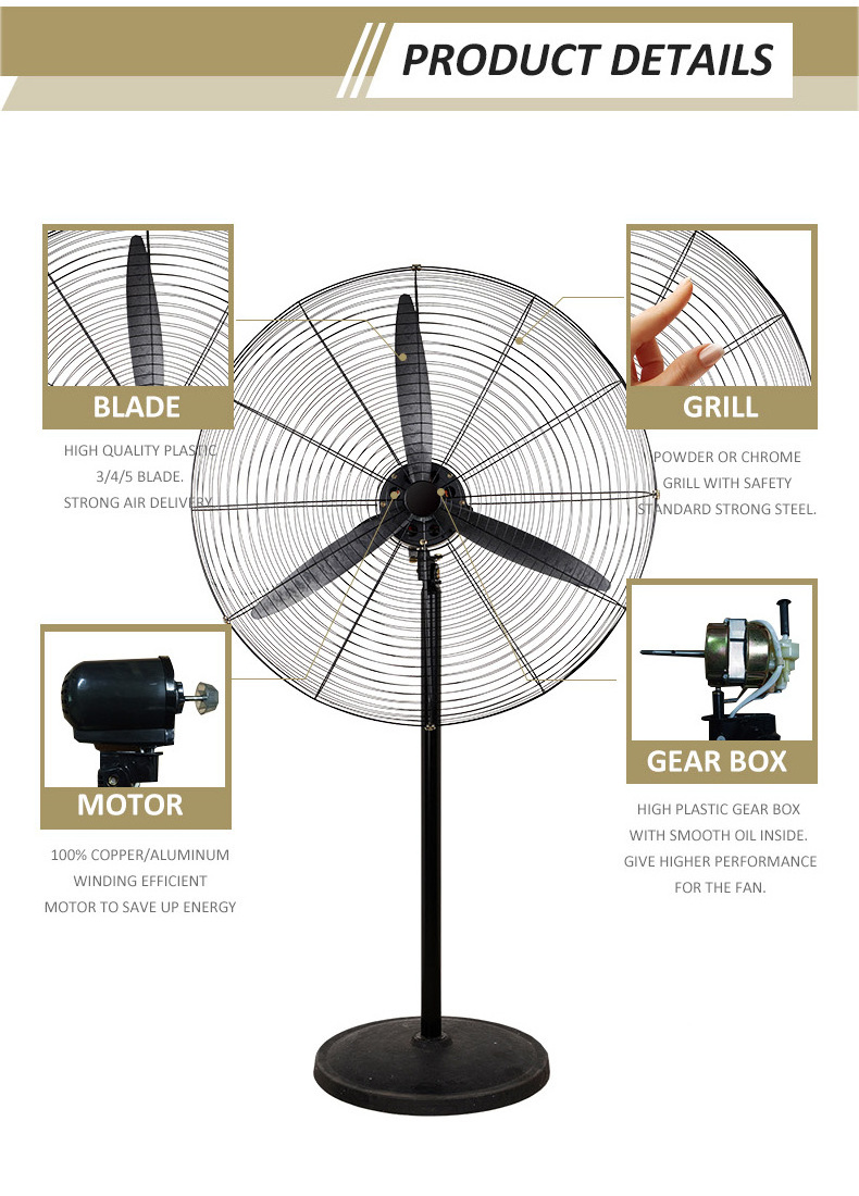 Cheap price 20 inch heavy duty OX industrial stand fan Powerful 24 26 30 inch strong wind stander industrial fan