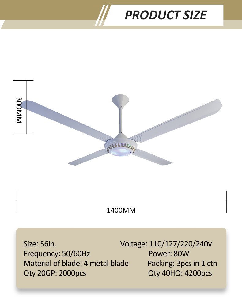 4 Blade 56 Inch Ceiling Fan with Light Kit and Remote Control LED Light KDK Middle East Africa Malaysia