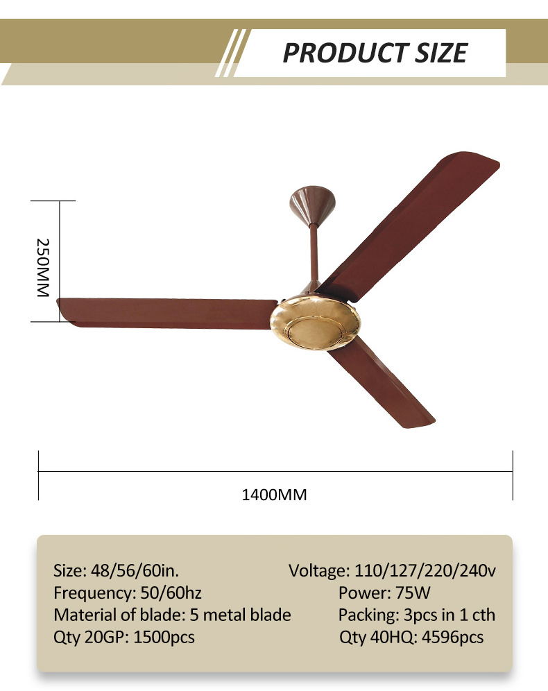 Golden Decorative Gold Decoration KDK Model Ventilador Industrial 56'' Electric 56 54 inch retro ceiling fan