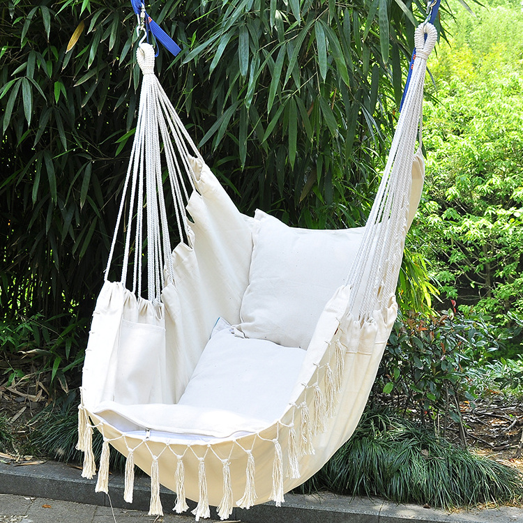 Hot Sale Hanging Black Chair And White Fringe Swings Outdoor Chair With Wooden Bar Leisure Garden Seat Swings