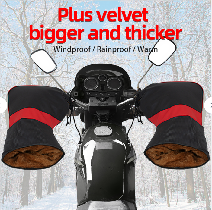 1 Pair Universal Motorcycle Gloves Bike Handle Bar Gloves Pu Leather Winter Warm Scooter Bike Windproof Handle Bar Protector