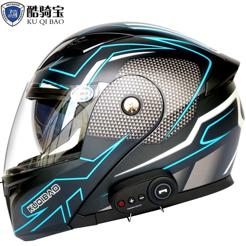 Kuqibao Anti-fog Double Lens Uncovered Helmet Motorcycle Bluetooth Helmet Windproof and Dustproof Safety Helmet with FM