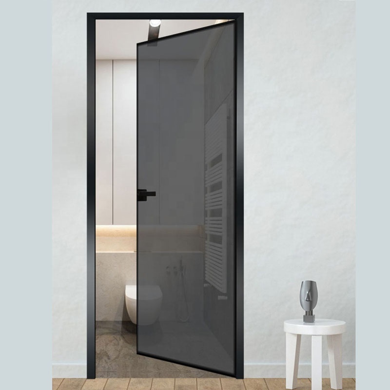 Interior door aluminum single bathroom door with lock swing glass internal toilet doors