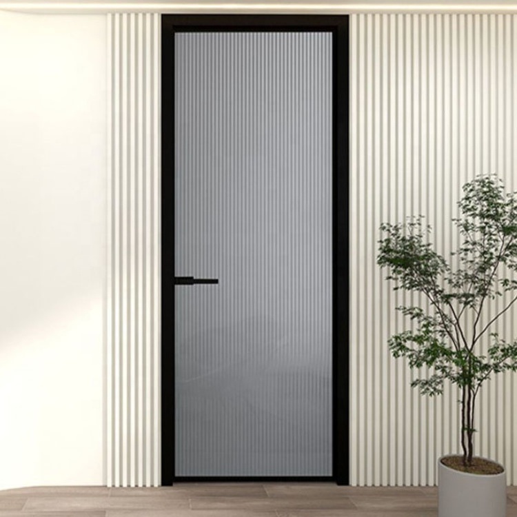 Interior door aluminum single bathroom door with lock swing glass internal toilet doors