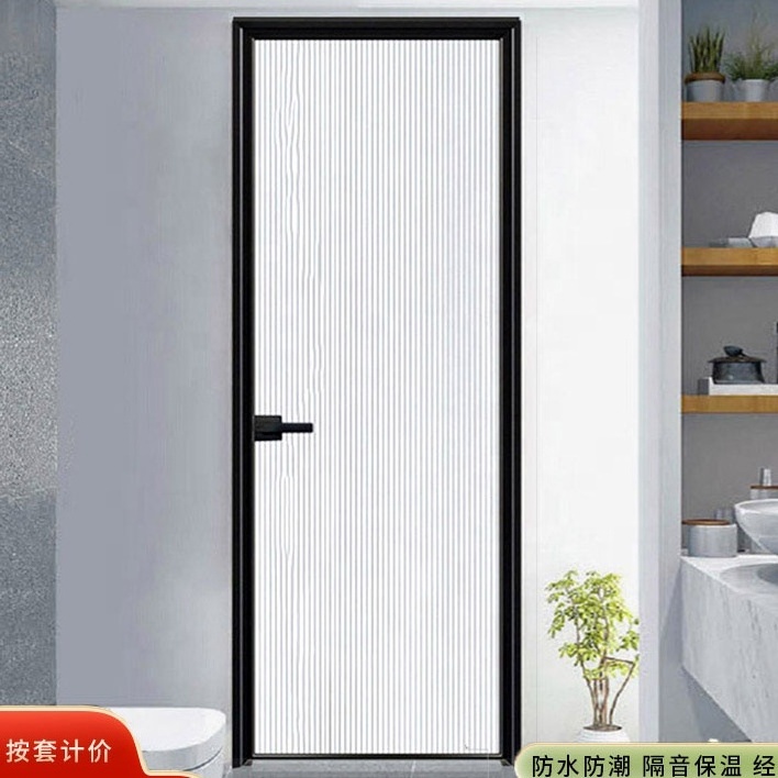 Interior door aluminum single bathroom door with lock swing glass internal toilet doors