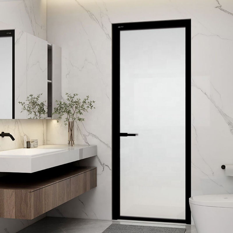 Interior door aluminum single bathroom door with lock swing glass internal toilet doors