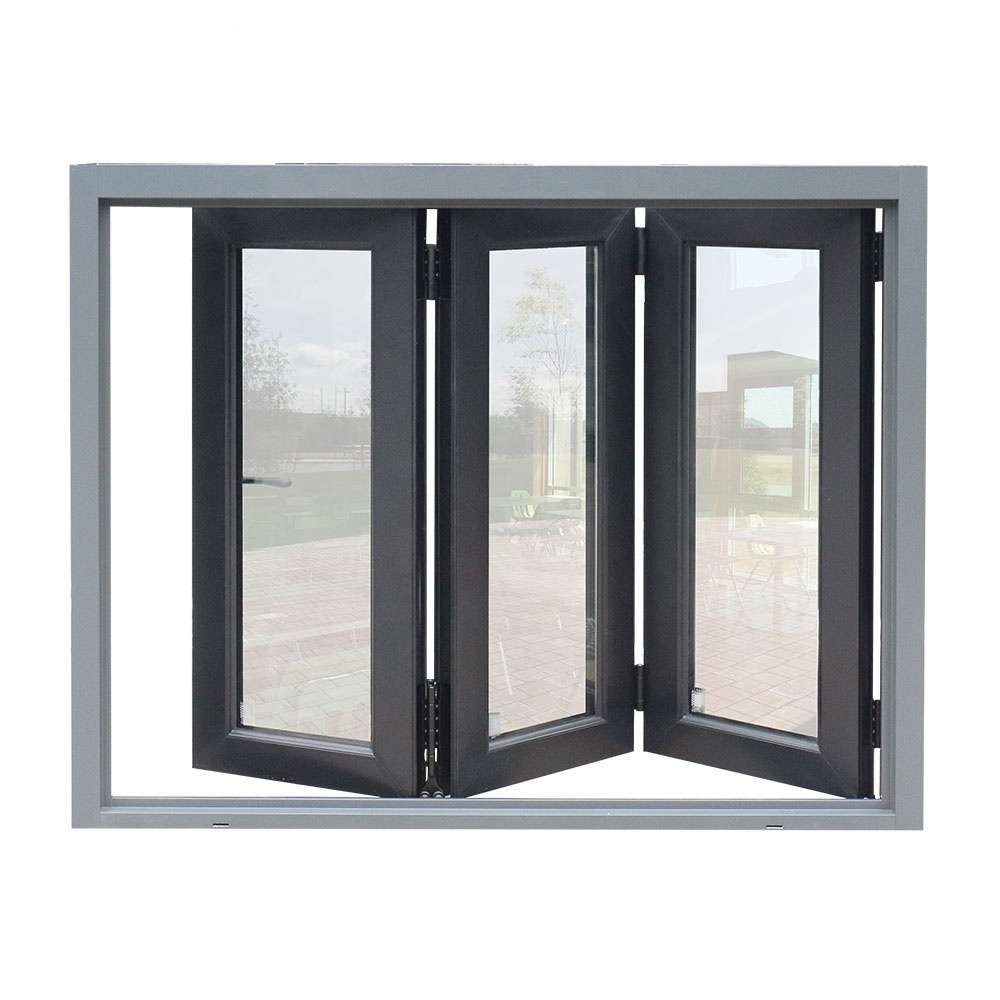 Metal Aluminium Bi fold Window Horizontal Folding Window Modern Aluminum Full View  Folding Glass Windows