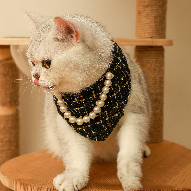 Elegant Pearl Scarf For Cats Pretty Princes Style Dog Bib Fashion Pet Accessories