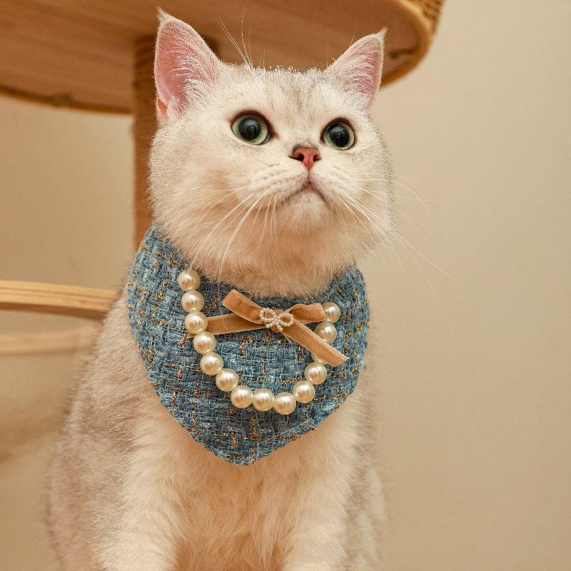 Elegant Pearl Scarf For Cats Pretty Princes Style Dog Bib Fashion Pet Accessories