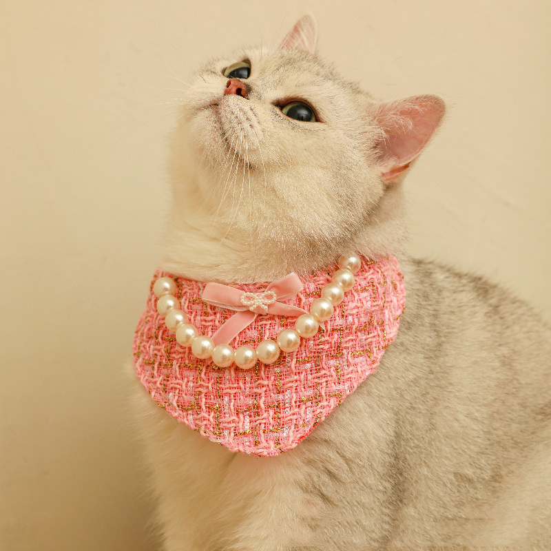 Elegant Pearl Scarf For Cats Pretty Princes Style Dog Bib Fashion Pet Accessories