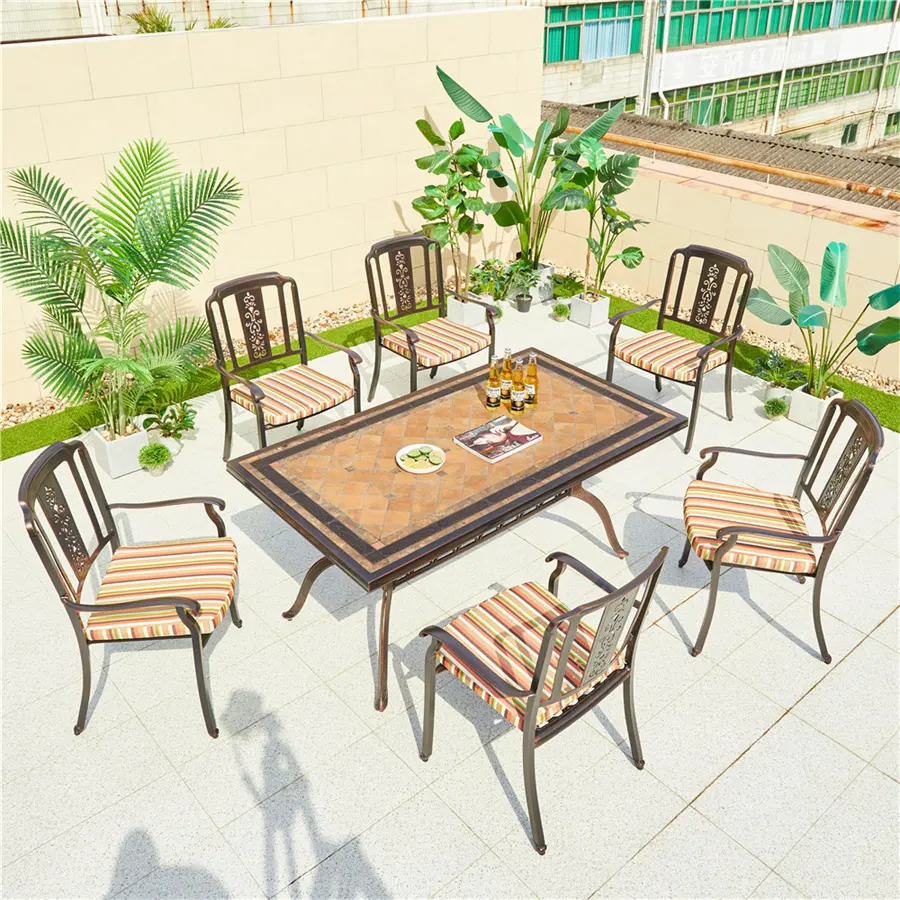 new style aluminum die casting outdoor ceramic table aluminum marble table dining set