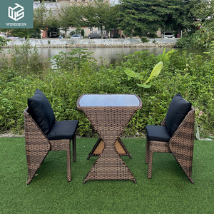 Rattan Patio PE Wicker Furniture Set 3 Pieces Outdoor Black Rattan Conversation Seat Couch Sofa Chair Set