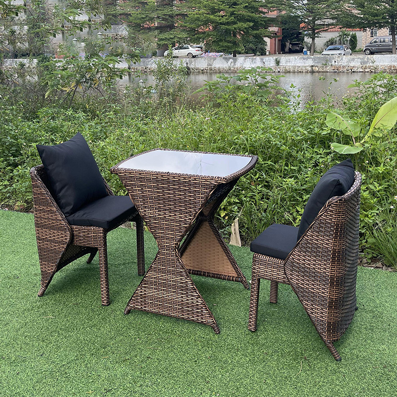 Rattan Patio PE Wicker Furniture Set 3 Pieces Outdoor Black Rattan Conversation Seat Couch Sofa Chair Set