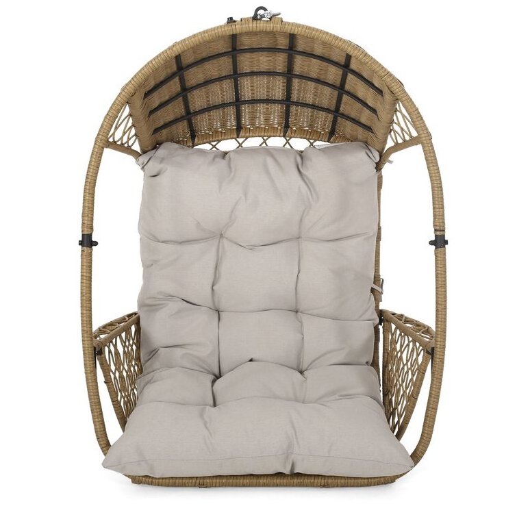 New Design Cushions Included Big Weight Capacity Rope hanging Outdoor Patio Rattan Egg Swing Chair Hanging Porch Swing