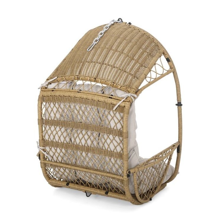 New Design Cushions Included Big Weight Capacity Rope hanging Outdoor Patio Rattan Egg Swing Chair Hanging Porch Swing