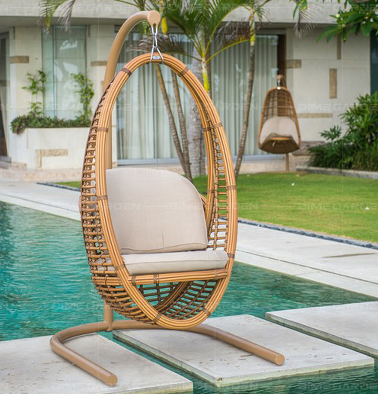 Oval deep sitting unique balcony thick rattan swing furniture patio hanging pod chair Landing swing chair