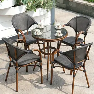 Outside french rattan bistro chair outdoor dining furniture custom bistro pe rattan textile garden cafe chair set