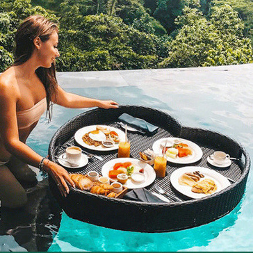 New design hotel beach Swimming pool water rattan floating tray villa swimming pool floating breakfast tray