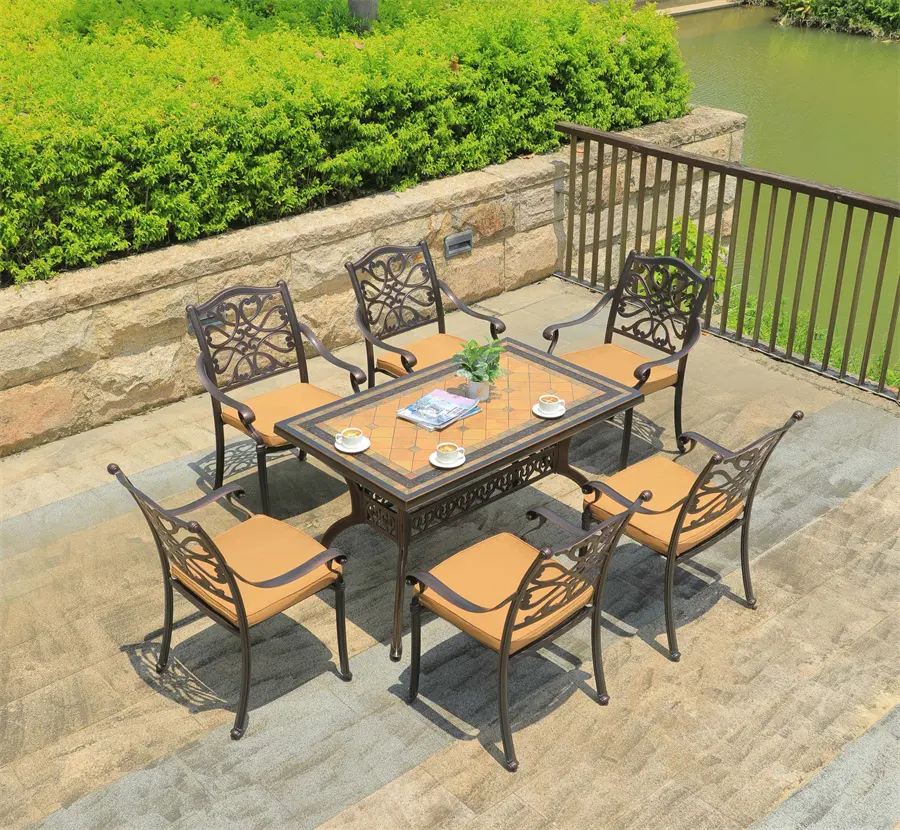 new style aluminum die casting outdoor ceramic table aluminum marble table dining set