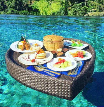 New design hotel beach Swimming pool water rattan floating tray villa swimming pool floating breakfast tray