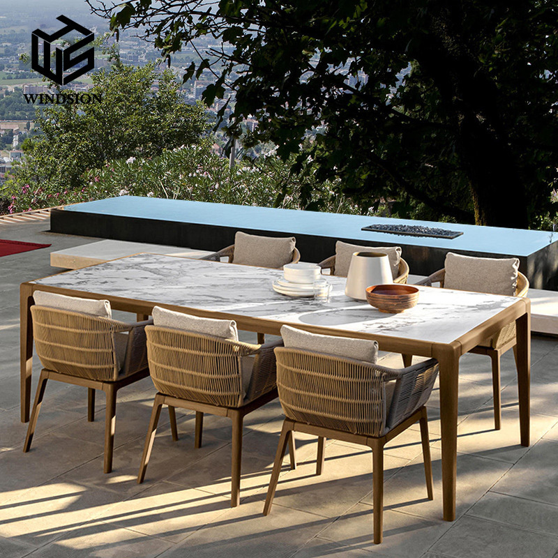 Outdoor teak table and chairs outdoor garden simple casual rattan furniture balcony open-air garden solid wood tables and chairs