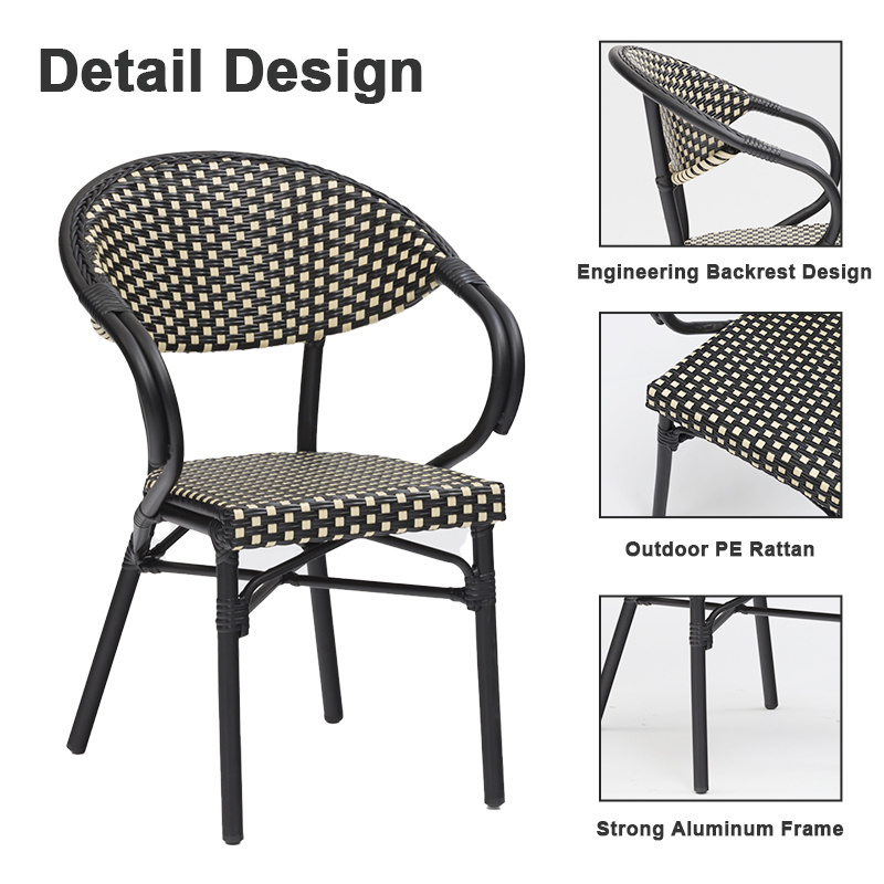 French Vintage Bistro Aluminium Outdoor Furniture Patio Flower Dining Garden rattan Chair