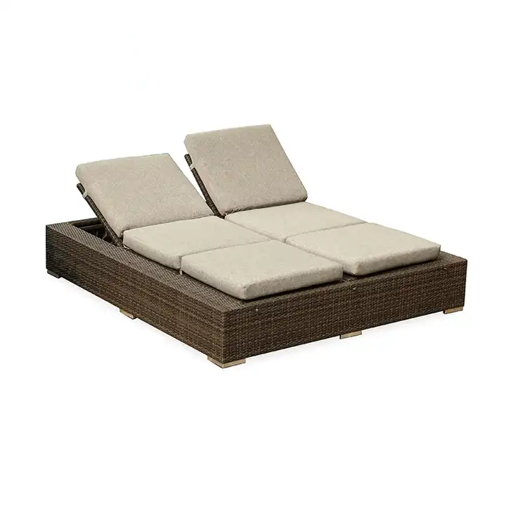 Outdoor Pool Furniture Adjustable Rattan Wicker Sun Lounger With Canopy Garden Set Sunbed Outdoor Furniture