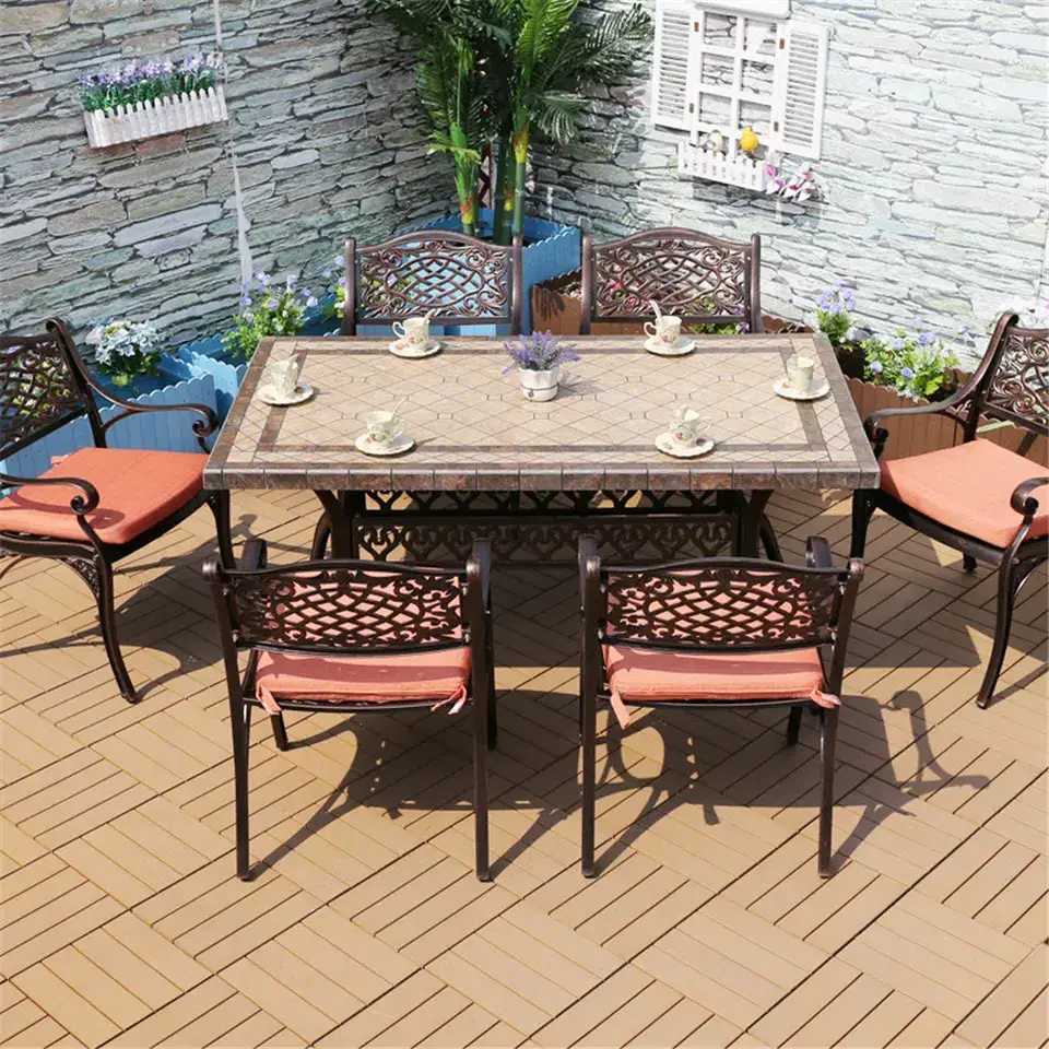 new style aluminum die casting outdoor ceramic table aluminum marble table dining set