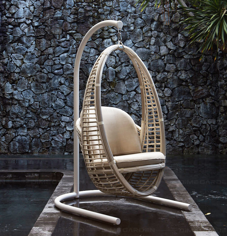 Oval deep sitting unique balcony thick rattan swing furniture patio hanging pod chair Landing swing chair