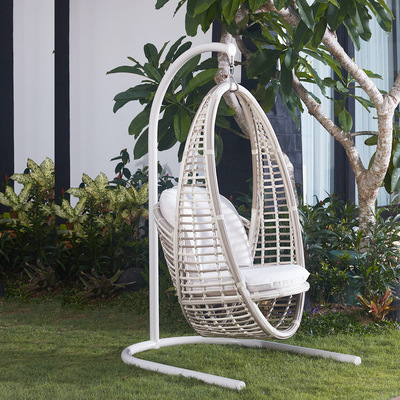 Oval deep sitting unique balcony thick rattan swing furniture patio hanging pod chair Landing swing chair