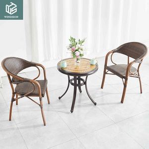 terrace cafe restaurant wicker antique cane synthetic plastic rattan chair furniture Outdoor PE aluminum frame chair set