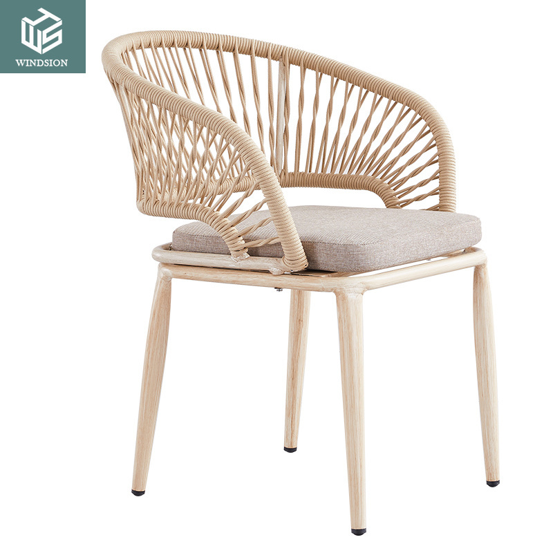 Hot selling new design restaurant coffee metal comfortable rope chair outdoor and indoor furniture hotel dining chair