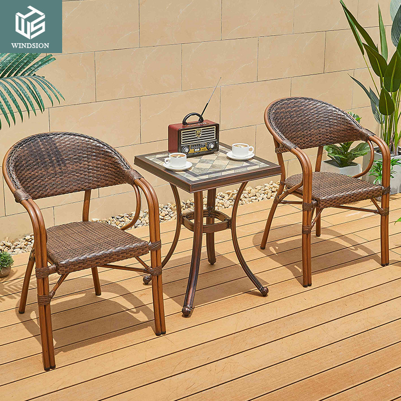 terrace cafe restaurant wicker antique cane synthetic plastic rattan chair furniture Outdoor PE aluminum frame chair set