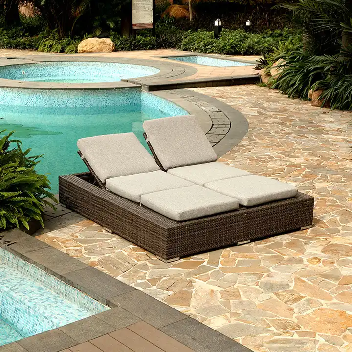 Outdoor Pool Furniture Adjustable Rattan Wicker Sun Lounger With Canopy Garden Set Sunbed Outdoor Furniture