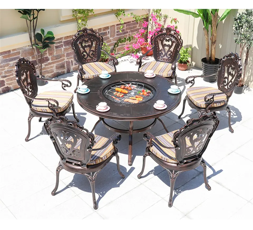 Vila Bistro Metal Patio Chair Set Furniture Cast Antique Outdoor Aluminum Garden Patio Chair cast aluminum chair furniture