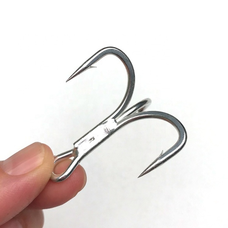 ST56 4X Treble Hooks Saltwater Round Bend Fish Hook Antirust Tinned Black Nickel Coating Stinger Assist Treble Fishing Hooks