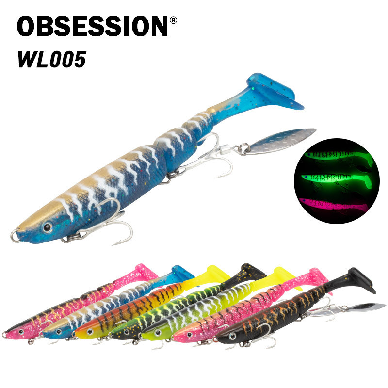 WL005 Spinner Fishing Lures Big Soft Swim Baits Spoon Tail Sinking Action 3D Printing 130mm 35g Soft Lure