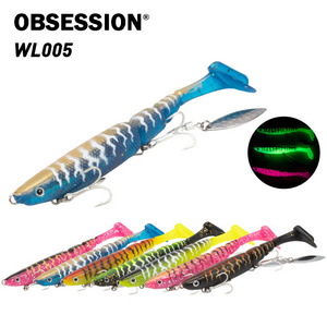 WL005 Spinner Fishing Lures Big Soft Swim Baits Spoon Tail Sinking Action 3D Printing 130mm 35g Soft Lure