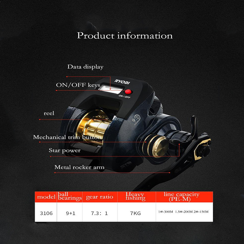 RYOBI BASEPOINT sea boat fishing with light digital display casting wheel 9+1BB max drag 7kg saltwater fishing baitcasting reel