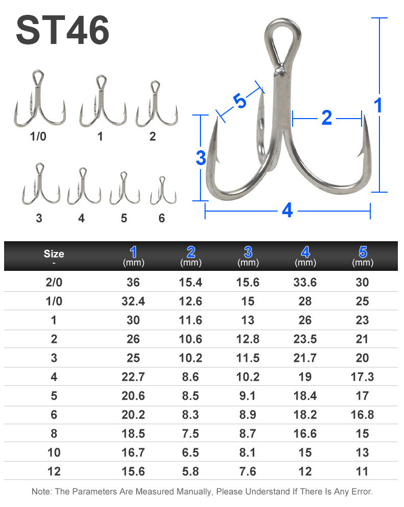 ST46 Bulk Wholesale 3X  High Carbon Treble Hook Strong Light Fish Hook Triple Third Strong High Quality Fish Hook