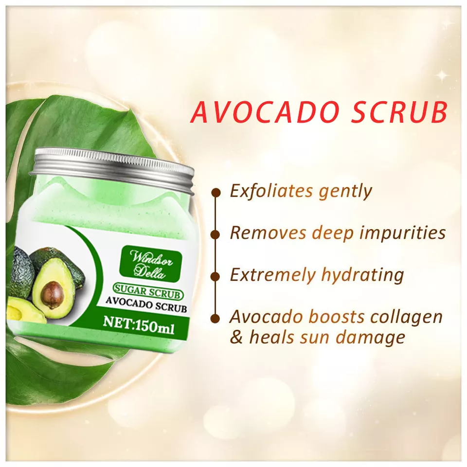 Private Label SPA Exfoliating Scrub Natural Organic avocado face Body Scrub Avocado Sugar Hand Foot Scrub