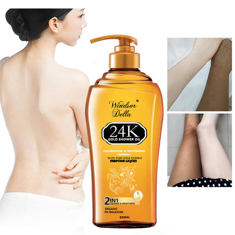 Promotional natural perfume 24k gold whitening shower gel bath for black skin body wash